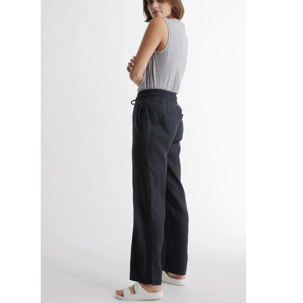Quince Sz M Wide Leg Linen Pants Black Elastic Breezy Vacation Travel Relaxed - Picture 2 of 16